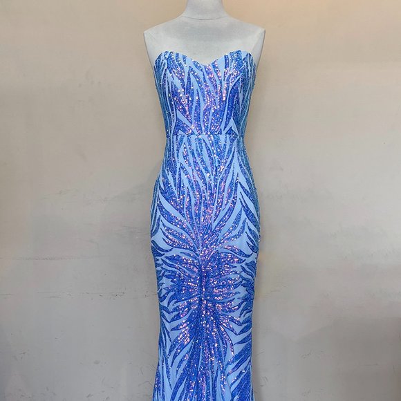 Amelia Couture Dresses & Skirts - NEW LONG OFF THE SHOULDER STRAPLESS EMBROIDERED DRESS WITH LACE UP BACK AC 7028